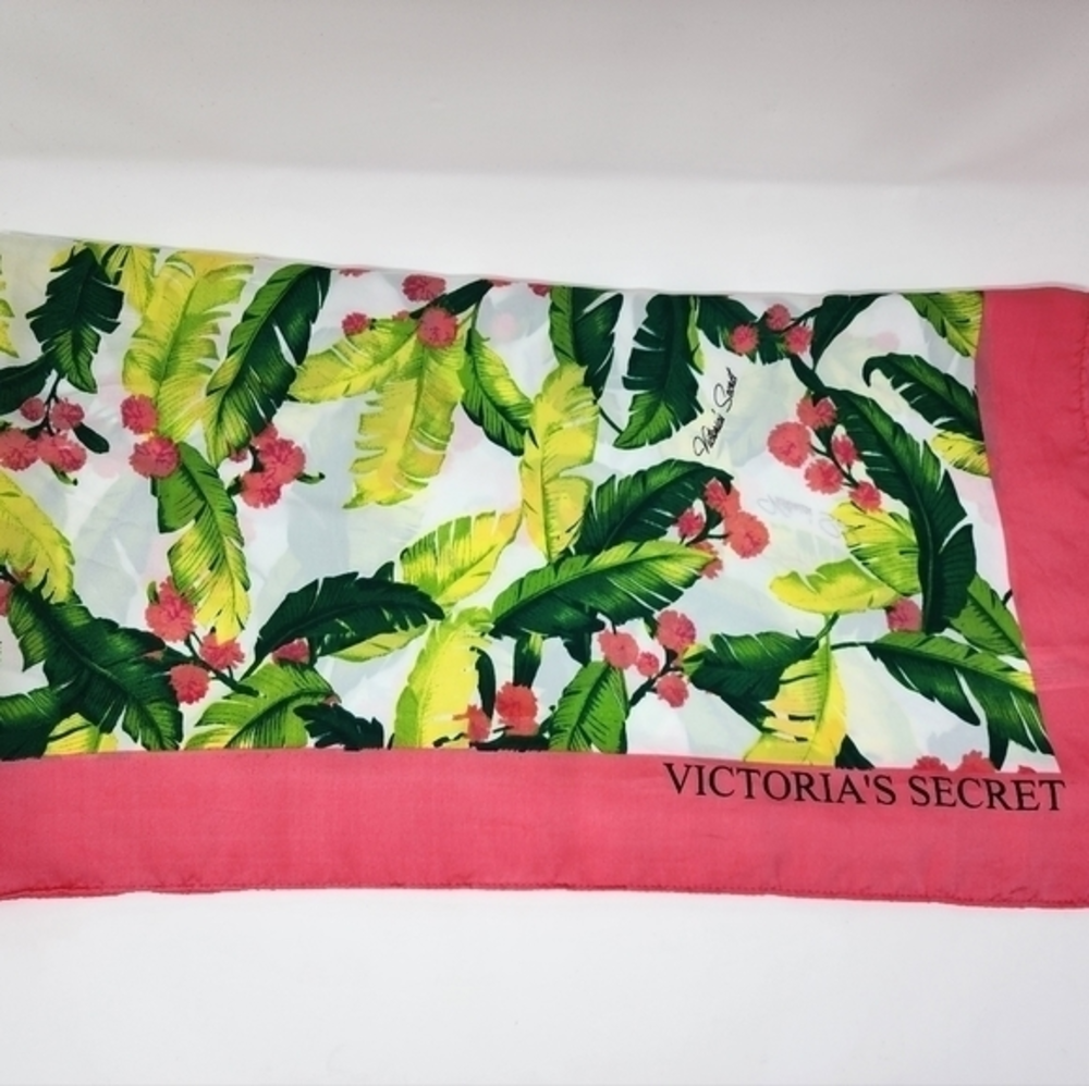 Victoria's Secret Green‎ Pink Tropical Foliage Print Scarf Cover Up